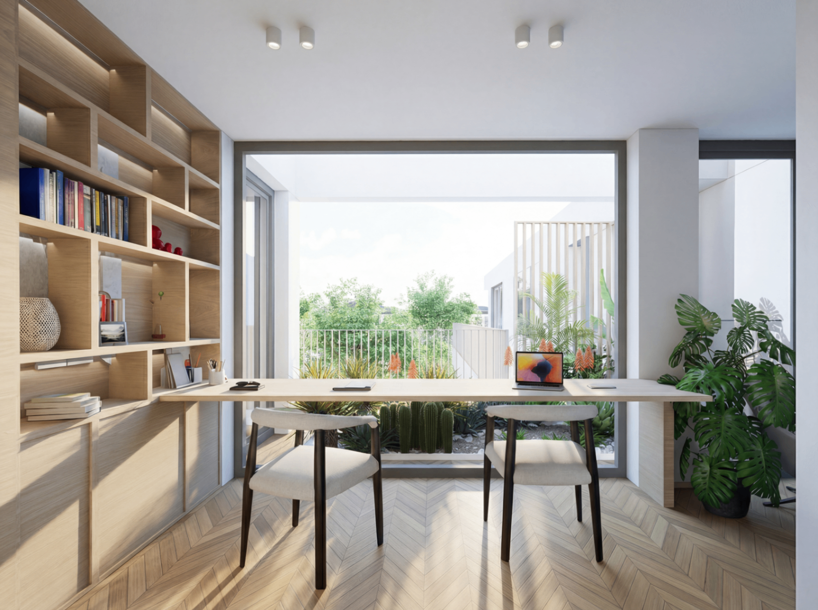 Penthouse – Arbeitsbereich mit Bibliothek